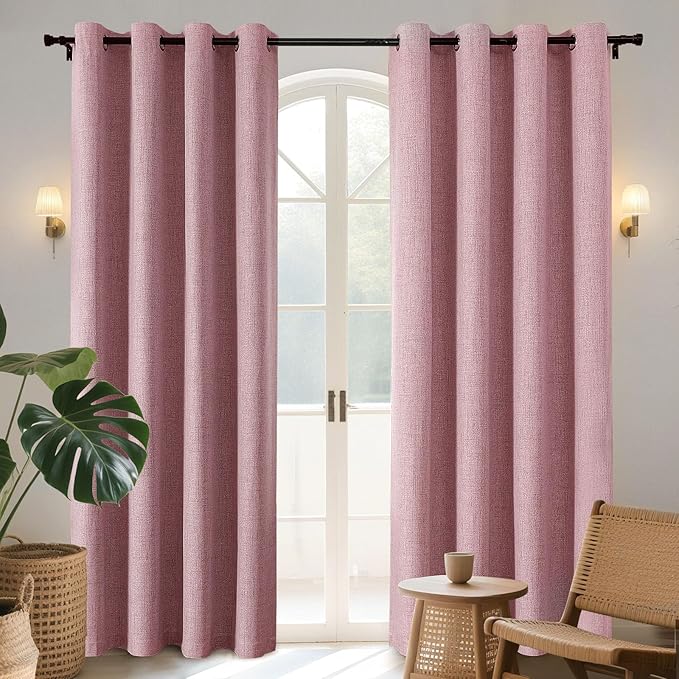 Joydeco Light Pink Blackout Curtains 90 Inches Long, Curtains 90 Inch Length 1 Panel for Bedroom, Thermal Insulated Linen Black Out Curtains with Grommets(100x90, Light Pink)