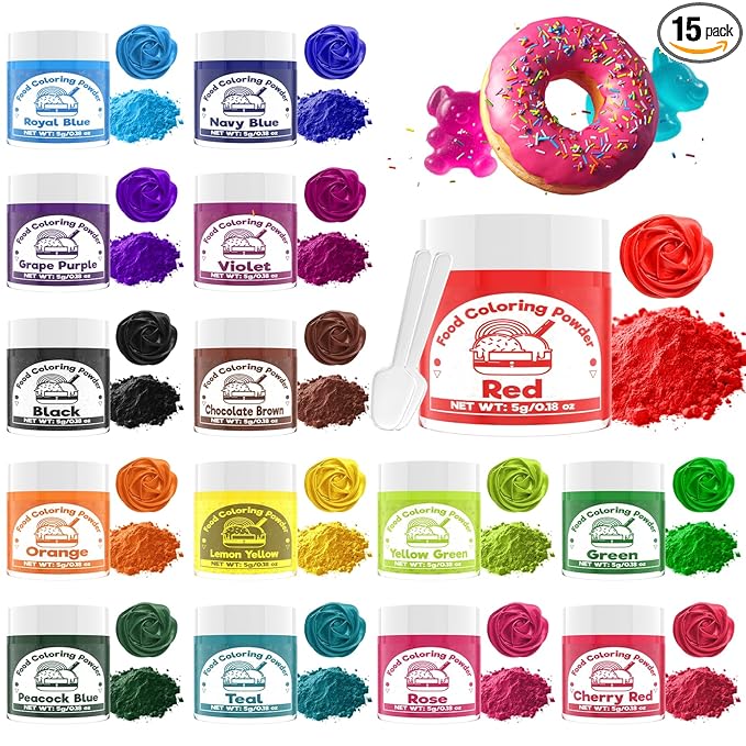 Food Coloring Powder for Baking - 15 Bright Colors Powdered Food Coloring