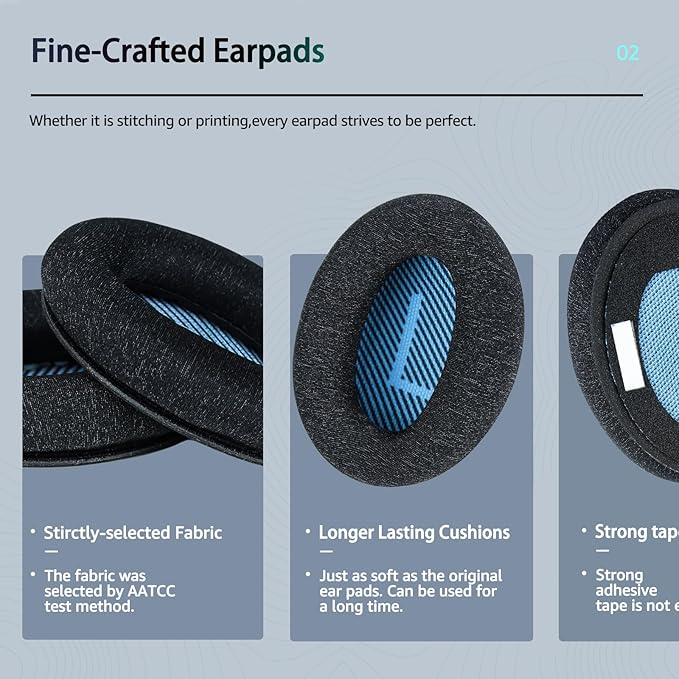 Fabric Comfort - Wzsipod Ear Pads for Bose Quiet Comfort 25/QC25 Headphones, Compatible with QC35 QC35ii QC45 QC15 & More Series, Replacement Exclusive Styles,s2