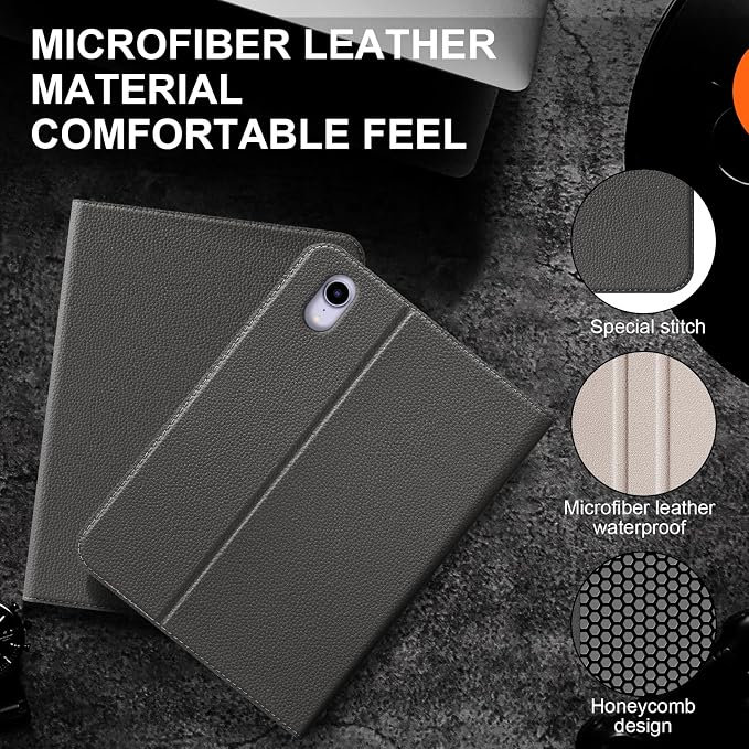 Case for iPad Mini7(A17 Pro) 2024/6th 2021 8.3 with Pencil Holder | Leather Protective Shockproof Smart Cover Adjustable Stand Auto Wake/Sleep Multiple View Angles Black