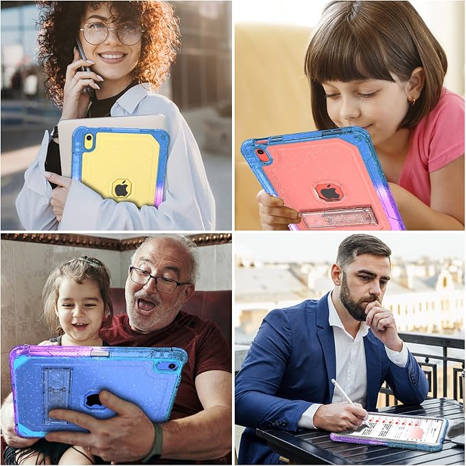 ZoneFoker Case for iPad 11-inch (A16) 2025 / iPad 10th Gen 10.9 inch 2022 Heavy Duty Shockproof Rugged Protective with Pencil Holder 11th / 10th Translucent Cover with Kickstand