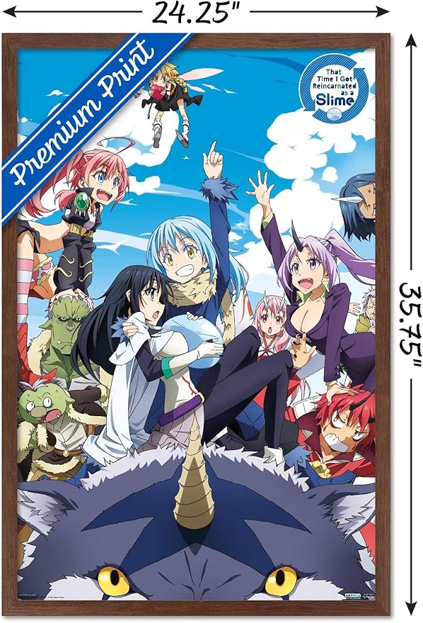 Trends International That Time I Got Reincarnated As A Slime - Group Wall Poster, 22.375" x 34", Mahogany Framed Version
