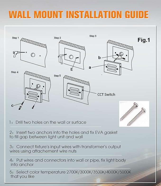 CLOUDY BAY 5CCT 12V 4W Low Voltage LED Step Light with Horizontal Louvered Faceplate for Steps Decks Stairs,Outdoor Stair Lights,Wet Locations,6 Pack,Oil Rubbed Bronze
