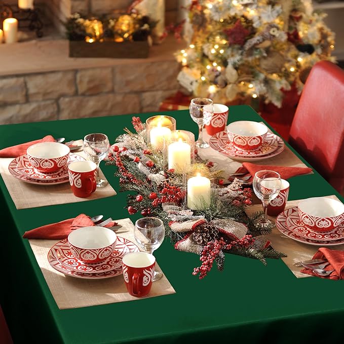sancua 6 Pack Hunter Green Tablecloth 60 x 102 Inch, Rectangle 6 Feet Table Cloth - Stain and Wrinkle Resistant Washable Polyester Table Cover for Dining Tables, Buffet Parties and Camping