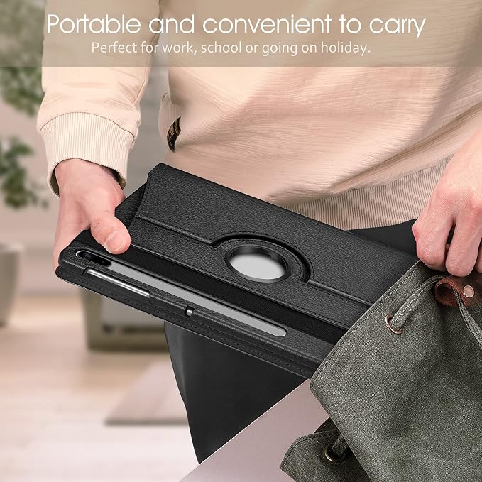 Fintie Rotating Case for Samsung Galaxy Tab S8 Plus/S7 FE/S7 Plus Black | 360 Swiveling Stand Dual-Layer Protection Synthetic Leather Exterior S Pen Holder Auto Sleep/Wake