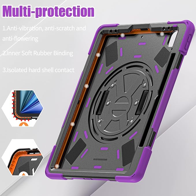 Batianda VortiGrip Case for iPad Air 11 M2/M3/M4 2024-2026 Colorful Blue | Heavy Duty Triple-Layer Rugged Case with 360° Rotating Hand Strap Foldable Hidden Stand Shoulder Strap and Pencil Holder