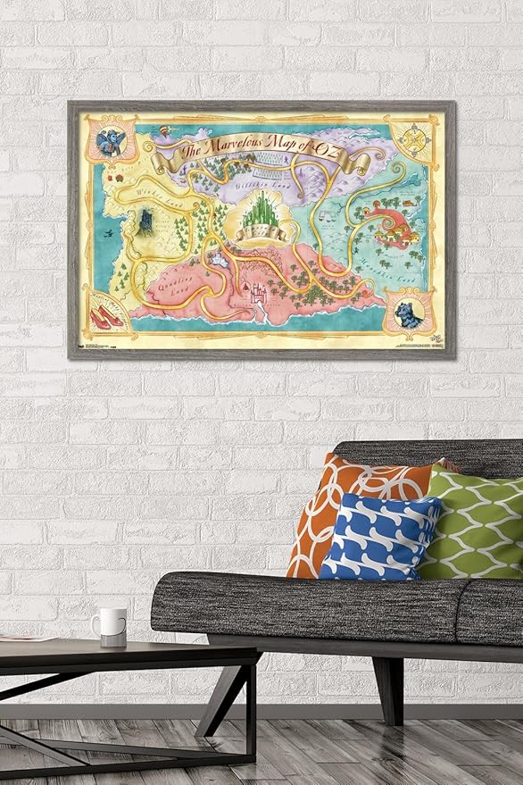 The Wizard Of Oz - Map Wall Poster, 34L" x 22.4W", Barnwood Framed Version