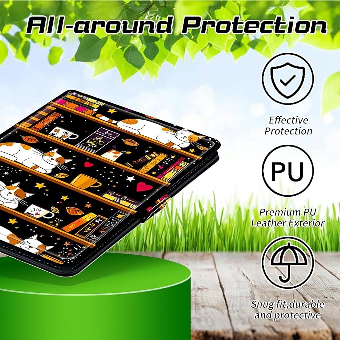 for Walmart Onn 10.1 2024 Onn 10.1 Gen 4 Universal Tablet Case 360 Degree Rotating Kickstand Protective Stand Case with Multiple Viewing PU Leather Shell Case Black Book Cat