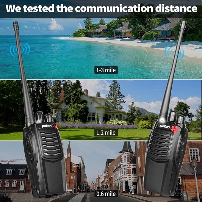 pxton S1 walkie talkies for Adults with earpieces and Rechargeable 1500mAh Li-ion Battery，walkie Talkie has VOX，TOT，Emergency Alarm，Battery Low Alert，Flashlight，Scan Function（2 Pack）