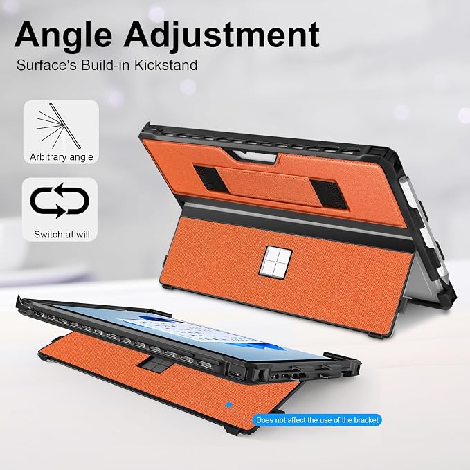 Case for 12.3 Microsoft Surface Pro 7+/7/6/5/4 Protective Rugged Cover Case with Surface Pen Holder and Hand Strap Compatible with Surface Pro Type Cover Keyboard (Black)