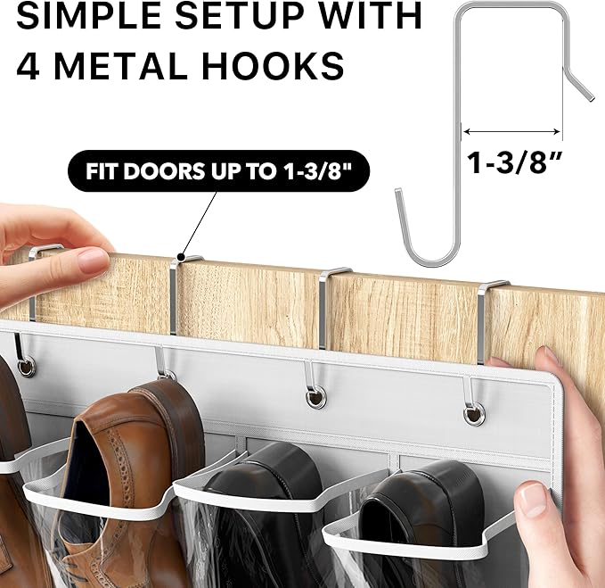 Simple Houseware 24 Pockets Large Clear Pockets Over The Door Hanging Shoe Organizer, White (56" x 22.5")