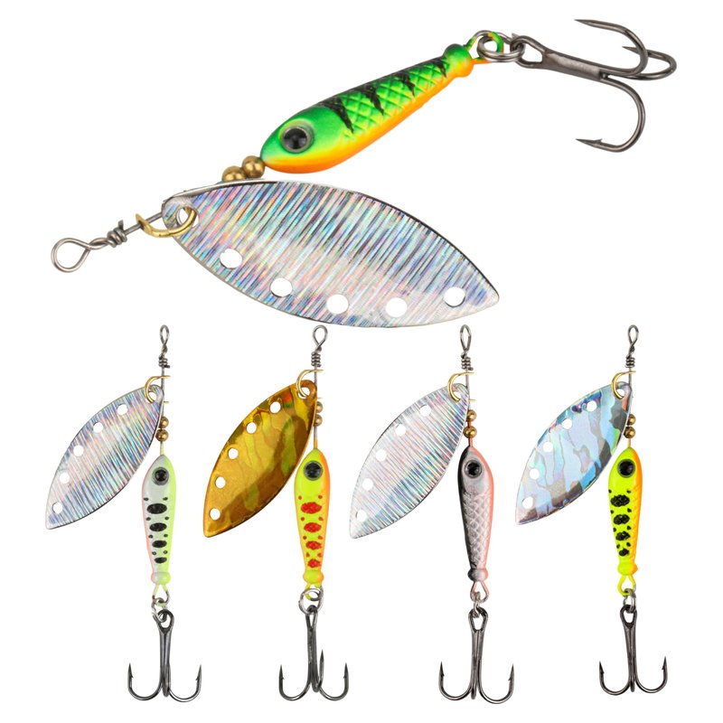 Inline Spinner Bait – Fish-Shaped Spinnerbait Lures 5-Pack, 360° Rotation with Reflective Blades, Perfect for Freshwater & Saltwater Fishing, Targeting Bass, Trout, Pike, Perch & More (Flying Fish)