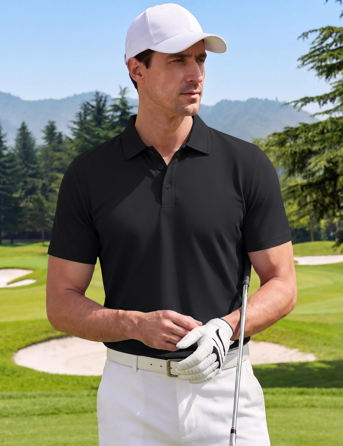 MAGNIVIT Cotton Polo Shirts for Men Short Sleeve Classic Fit Golf Shirt 3 Button Pique Collared T-Shirt Business Casual Black L
