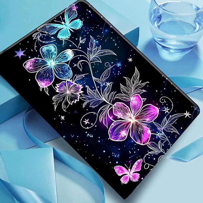 Case for Fire 7 2019/2017/2015Black Cat Purple Roses | DIGTIALL Slim Cover for Fire 7 Tablet 9th/7th/5th Gen 7.0 Folding Stand Protective Case Auto Sleep/Wake Smart Shell