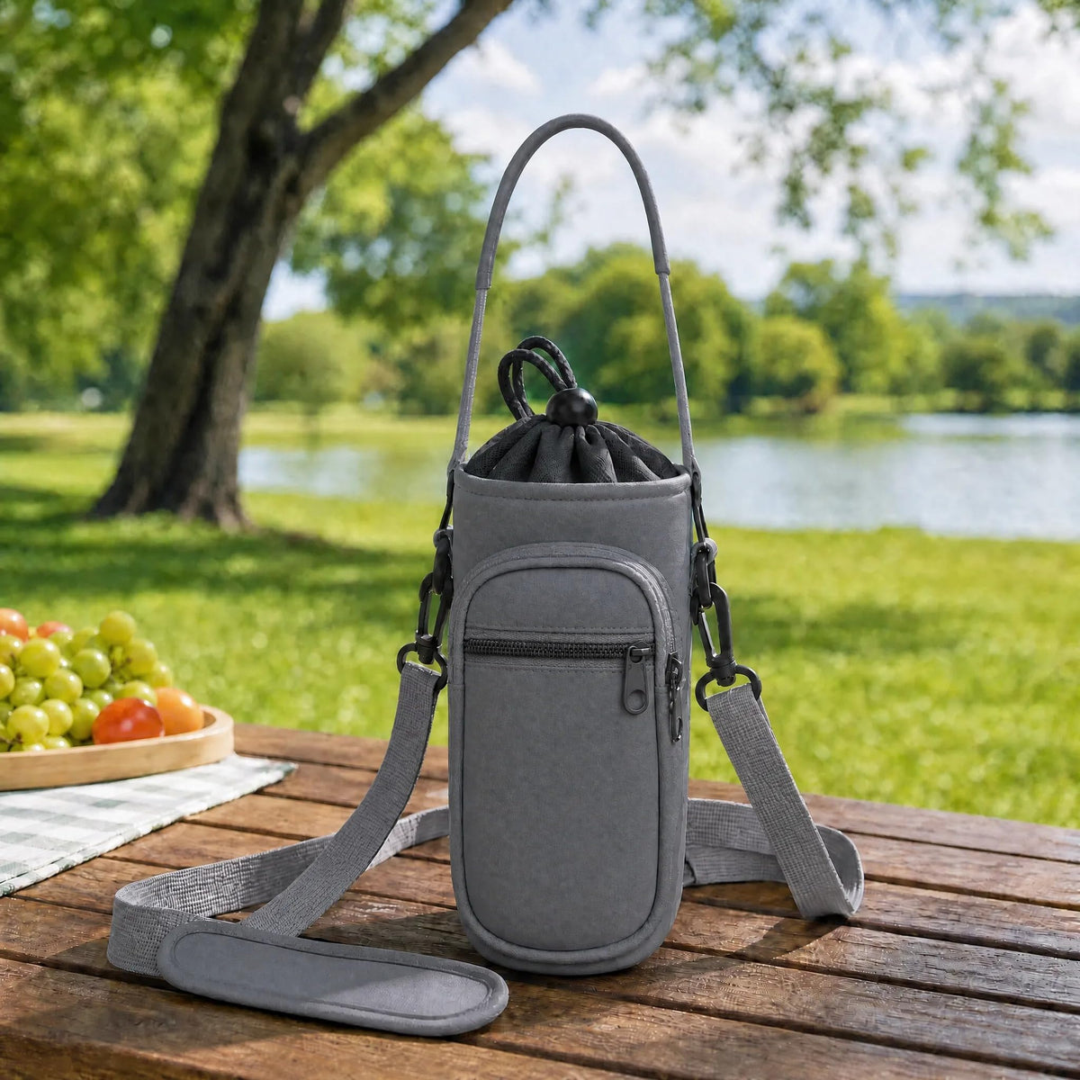 Crossbody Water Bottle Holder with Strap, Phone Pocket(Gray, 32, Ounces)