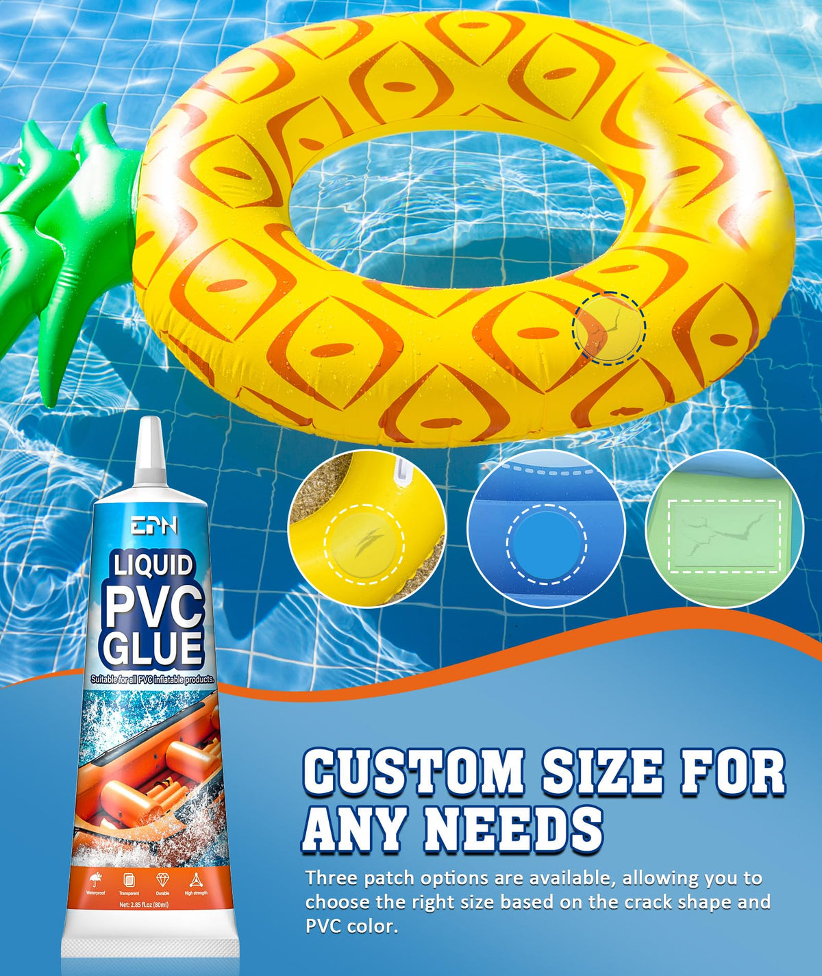 EPN Air Mattress Patch Kit, Waterproof Vinyl Pool Liner Repair Kit, 80 mL