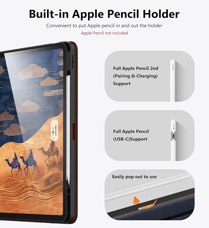 DTTO for iPad Pro 12.9 6th/5th/4th Gen Case (2022/2021/2020) Black | 360 Degree Rotating Premium Faux Leather Folio Stand Cover with Pencil Holder for iPad Pro 12.9 3rd Generation Case 2018