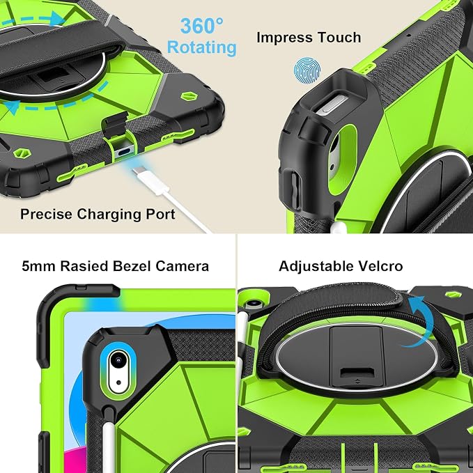 Nitupai Case for iPad 10th Generation 10.9 Inch 2022 / iPad A16 Case 11 Inch 2025 with Screen Protector 10th Gen Cover for Kids Pencil Holder 360° Rotating Stand Shoulder Strap Black Black