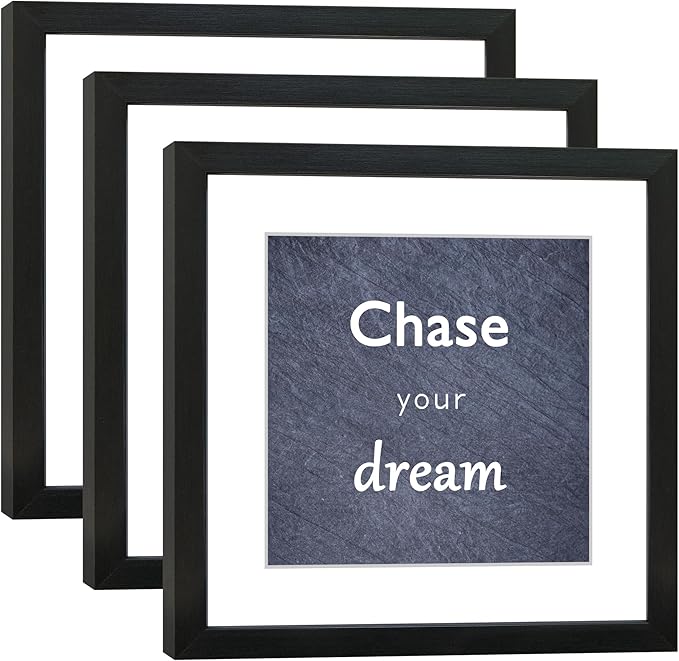 11x11 Picture Frame Set of 3 with Real Glass for Pictures 8x8 with Mat or 11x11 Without Mat, Wall Gallery or Tabletop display Photo Frames in Black