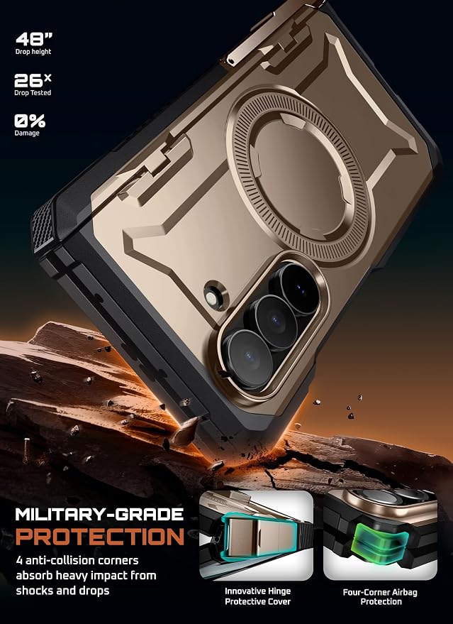 SUPCASE for Samsung Galaxy Z Fold 7 Case with Kickstand Azure | Compatible with MagSafe Tempered Glass Screen Protector Military-Grade Protection Hinge Coverage Unicorn Beetle Grip