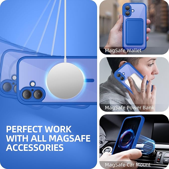 BERFY Magnetic for iPhone 16 Case, Compatible with MagSafe, Built-in Privacy Screen Protector and Upgraded Camera Protection, Anti-Spy Full Body Shockproof Phone Case for 16 6.1", Klein Blue