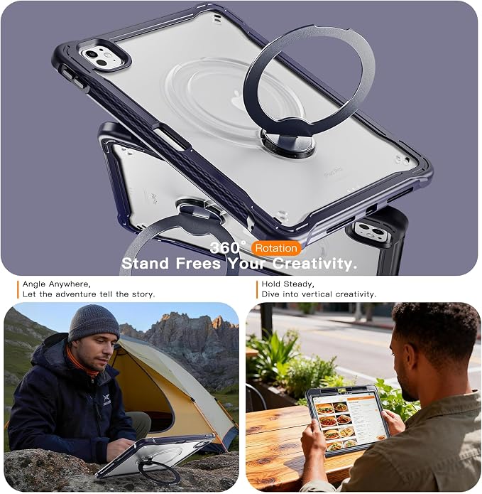 Lunivop Compatible with iPad Pro 11 Inch Case (M5/M4) 2025/2024 with 360° Rotating Aluminium Stan Stand Built-in 9H+ Hardness Screen Protector Military - Grade Tablet Cover Black