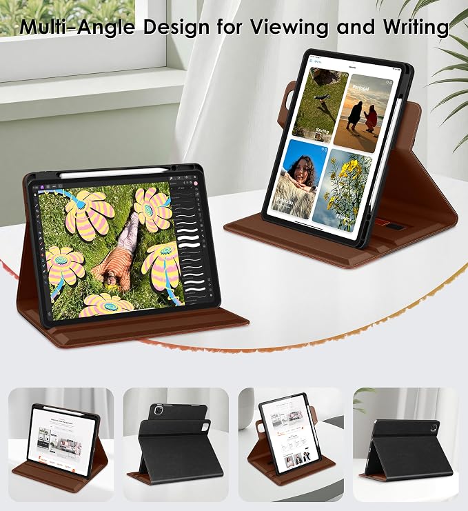 DTTO for iPad Pro 12.9 6th/5th/4th Gen Case (2022/2021/2020) Black | 360 Degree Rotating Premium Faux Leather Folio Stand Cover with Pencil Holder for iPad Pro 12.9 3rd Generation Case 2018