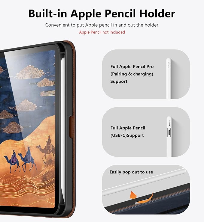 DTTO for iPad mini 7 A17 Pro 2024 aslo fit iPad mini 6 2021 Brown | 360 Degree Rotating Premium Faux Leather Folio Stand Cover with Pencil Holder Auto Sleep/Wake Multiple Angles Hand Strap
