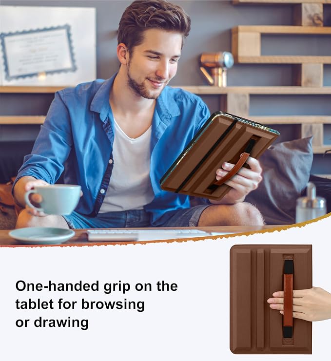 DTTO for iPad mini 7 A17 Pro 2024 aslo fit iPad mini 6 2021 Dark Brown | 360 Degree Rotating Premium Faux Leather Folio Stand Cover with Pencil Holder Auto Sleep/Wake Multiple Angles Hand Strap
