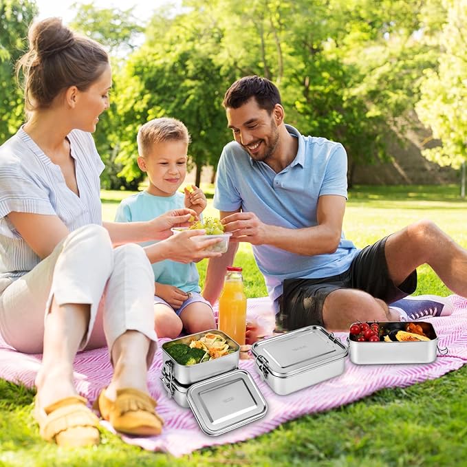 4 PCS Stainless Steel Bento Box 1200ml, Metal Lunch Box Food Containers, Steel Lunch Container for Home, Work, Camping