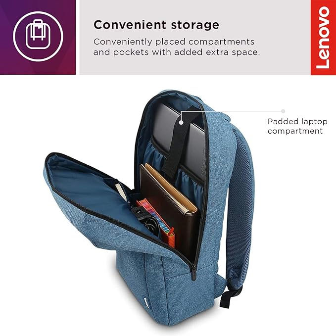 Lenovo Casual Laptop Backpack B210-15.6 inch - Padded Laptop/Tablet Compartment - Durable and Water-Repellent Fabric - Lightweight - Blue (Pack of 3)