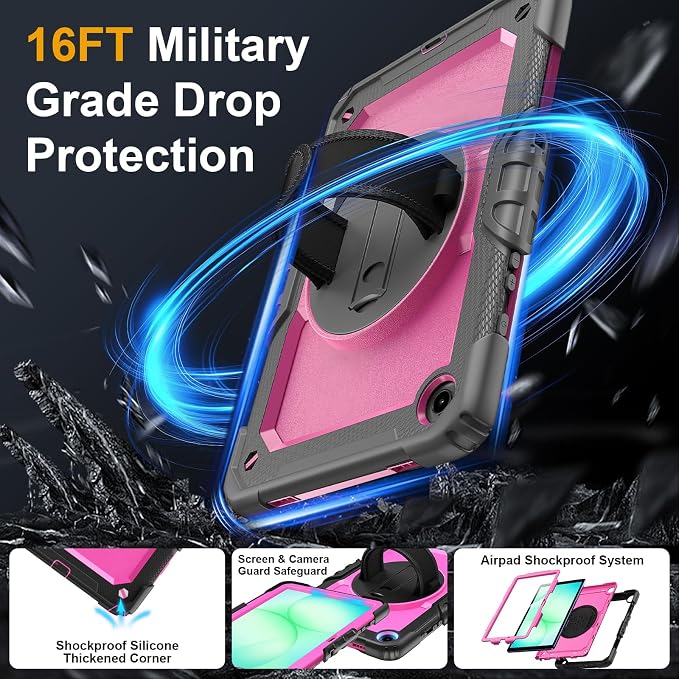 Case for Samsung Galaxy Tab A11+ Plus 11 Inch Ubearkk for Galaxy Tab A9+ Plus Case Full-Body Drop Protection Cover with Screen Protector 360° Rotating Stand and Hand/Shoulder StrapBrightblue