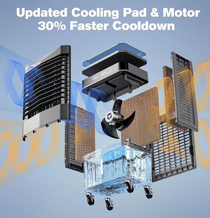 Auertech 8.5 Gal Swamp Cooler, 2800 CFM Portable Evaporative Air Cooler with 3 Speeds, Remote, 12H Timer, 120°Oscillation, Portable Air Coolers for Room, Garage, Bedroom