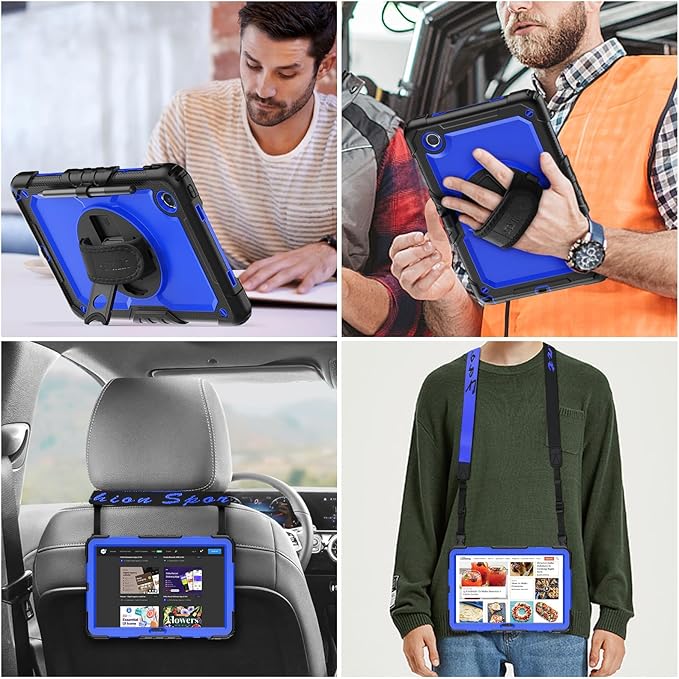 SEYMAC stock Tablet Case for Lenovo Tab M11 (TB-330FU/TB-330XU) 11 inch Drop-Proof Protection Cover with 360° Rotate Stand & Strap [Pen Holder] & Screen Protector/K11/Xiaoxin Pad 2024, Blue+Black
