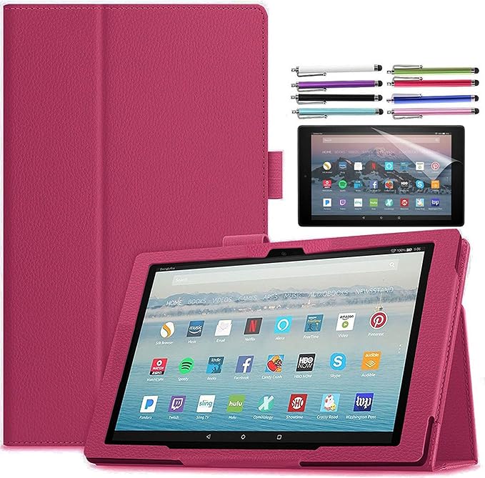 Case for Amazon Fire HD 10 Tablet 10.1 Inch Display (13th Generation 2023 Released) - Slim Lightweight Folio Stand Cover PU Leather Case + 1 Screen Protector and 1 Stylus (Black)