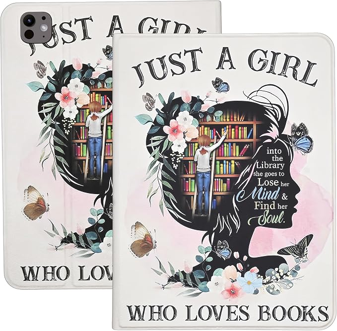 Case for 2024 iPad Pro 11 Inch 5th Generation (M4) with Pencil Holder Book Lovers PU Leather Folio Stand Shell TPU Back Cover with Smart Auto Wake/Sleep Pencil Holder