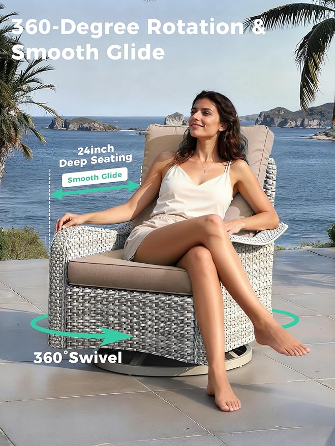 15 Piece Outdoor Wicker Rattan Sectional Sofa Set with Swivel Chairs, 12-Seats with 4" Thickened Cushions & Coffee Table, All-Weather PE Rattan for Garden, Backyard, Porch, Beige