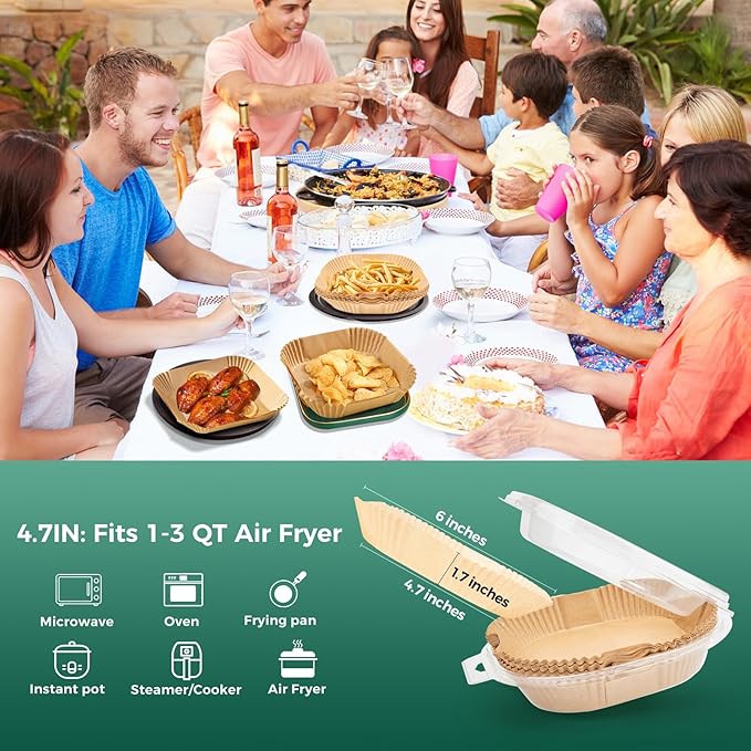 Vailnd 100Pcs Small 4.7 Inch Square Air Fryer Liners Disposable for 1-2 Qt