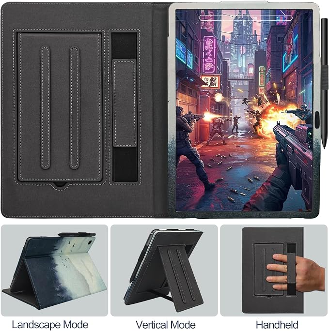 Hand Strap Case for 10.1 TCL TAB 10 Gen 4 (Model: 8483A) Tablet PU Leather Bidirectional Multi-Angle Stand Cover with Auto Sleep &amp Wake/Elastic Pen Holder (Black)