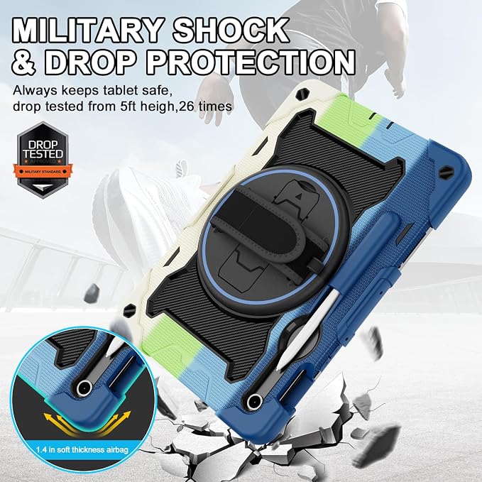 Galaxy Tab S10 Lite/S10 FE/S9 FE 5G/S9 Case 10.9/11 inch | with Screen Protector 360° Rotating Kickstand Hand/Shoulder Strap Heavy Duty Shockproof Cover S Pen Holder Kids Friendly