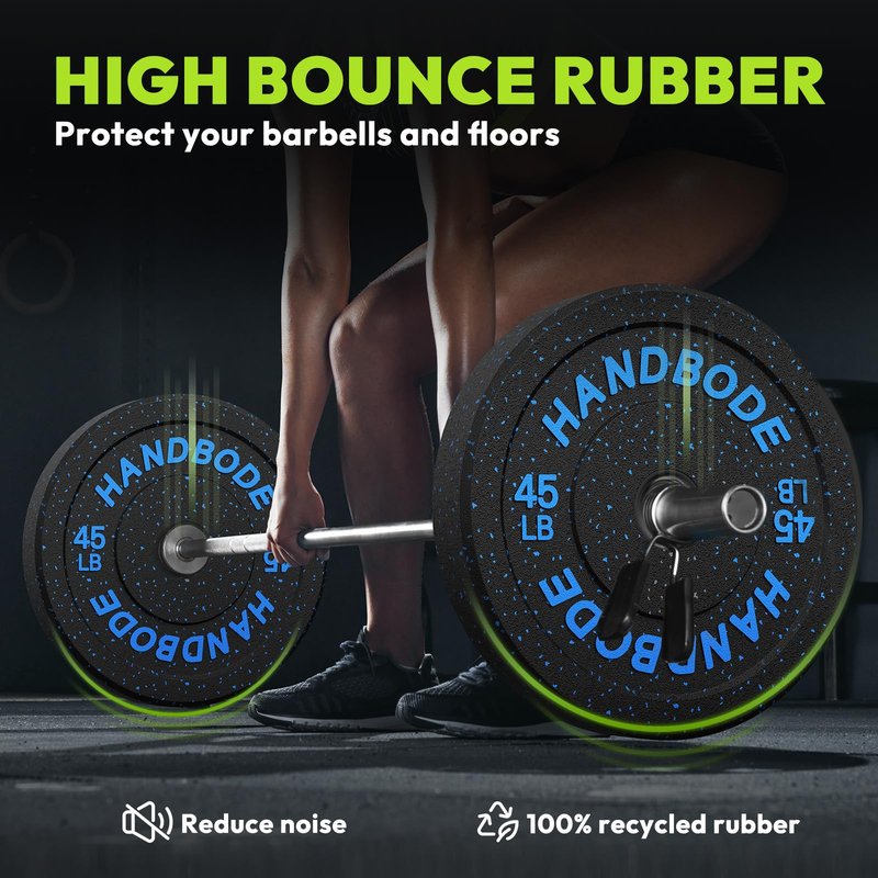 HANDBODE Bumper Plates High-Bounce Olympic Weight Plates, Colored crumb rubber plate for Weight Lifting and Strength Training 160 LB Set A