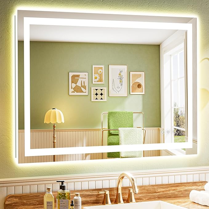 YEELAIT 44x30 Inch LED Bathroom Mirror with Lights Front and Backlit Lighted Vanity Mirror for Bathroom Wall with 3 Colors Dimmable Anti-Fog Memory Shatter-Proof IP54 Waterproof Horizontal/Vertical