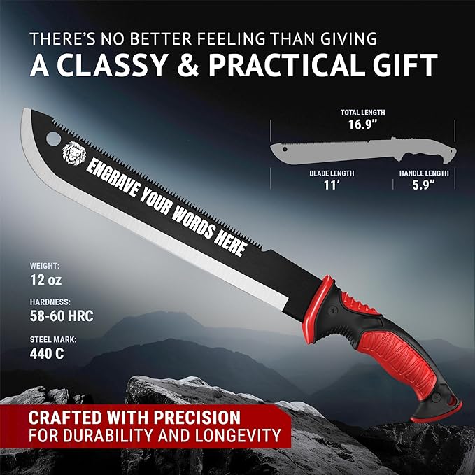 Machete with Saw 25" / 19" Heavy Duty Tool & Sheath - Ergonomic No-Slip Handle - Survival Knife with Serrated Blade - Machetes for Bushcraft Hunting Garden Cutting Trees and Yard Work