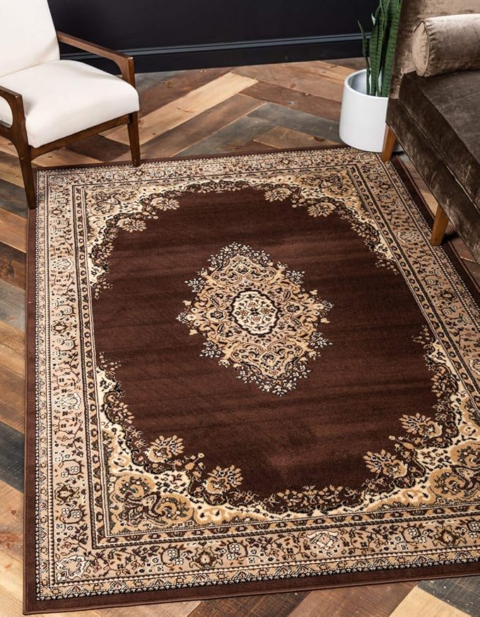Unique Loom Reza Collection Traditional Persian Style Area Rug, 5 x 8 ft, Brown/Ivory