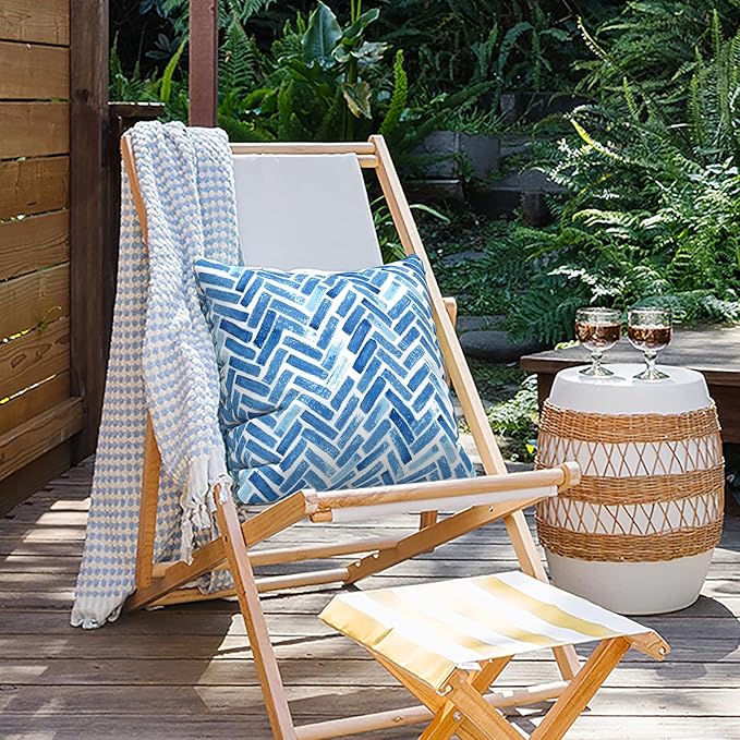 Outdoor Pillows for Patio Furniture 20x20 inch, Square Outdoor Throw Pillows with Inserts, Decorative Patio Pillows for Garden Couch Home Sofa Office Chair, Pack of 2, Blue Bricks