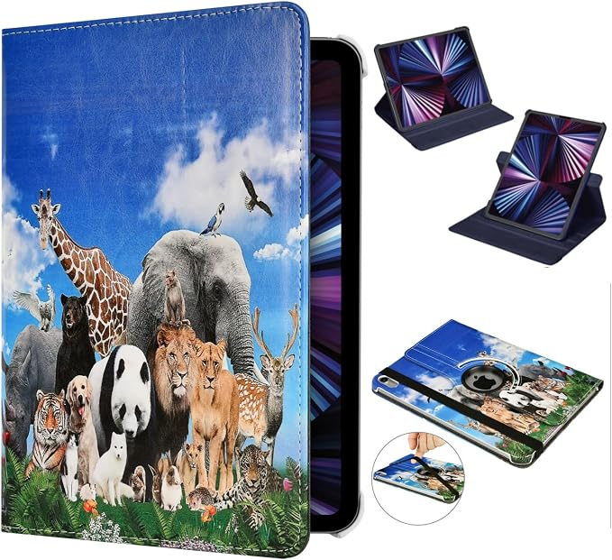 Case for iPad 10th Generation 10.9 Inch 2022 Released Model Number: A2696 A2757 A2777-360 Degree Rotating Protective Stand Cover with Auto Sleep/Wake (Animal)