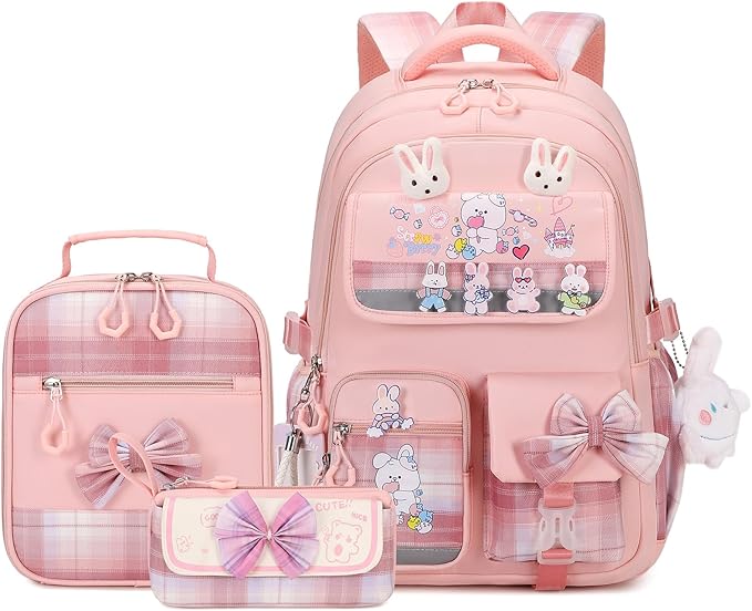 Girls Backpack 3pcs School Backpack with Lunch Box Teen Girl Backpack Set Cute Kids School Bag Bookbag for Teen Girls