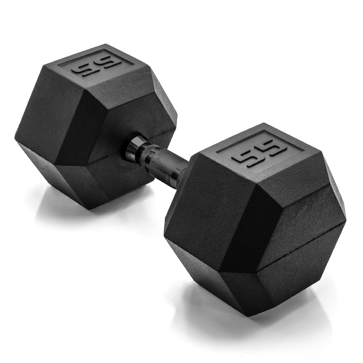 CAP 55 LB Rubber Coated Hex Dumbbell Weight, Rubber Free Weights for Home Gym Strength Training, Black Oxide Handle, Single