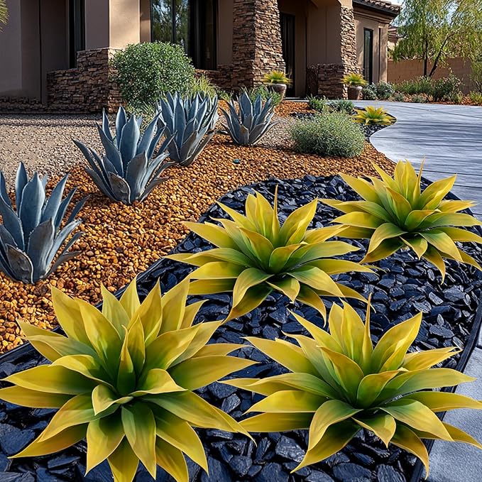Artificial Plants Outdoor Faux Plant,Artificial Agave Faux Hostas Outdoor Uv Resistant Artificial Plants Indoor Fake Plant Artificial Agave Plant Indoor(2pcs, 28") Yellow