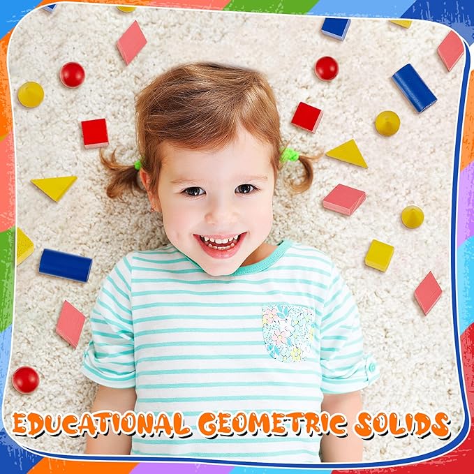 Deekin 70 Pcs Wood Geometric Solid Mini 3D Shapes Wooden Block Bulk for Teaching Classroom Manipulatives Elementary Shape Block for Toddler Kid Geometry Math Kindergarten Preschool Learning (Geometry)